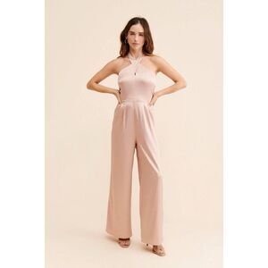 Du Paradis Anthropologie Cross-Neck Satin Jumpsuit in Pink, Size Small